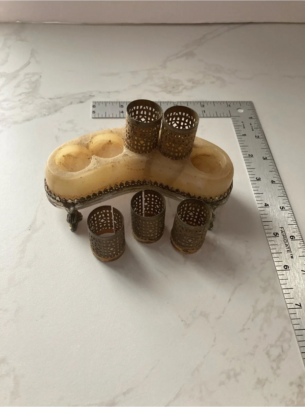 Vintage Brass and Ivory lipstick Holder Stand